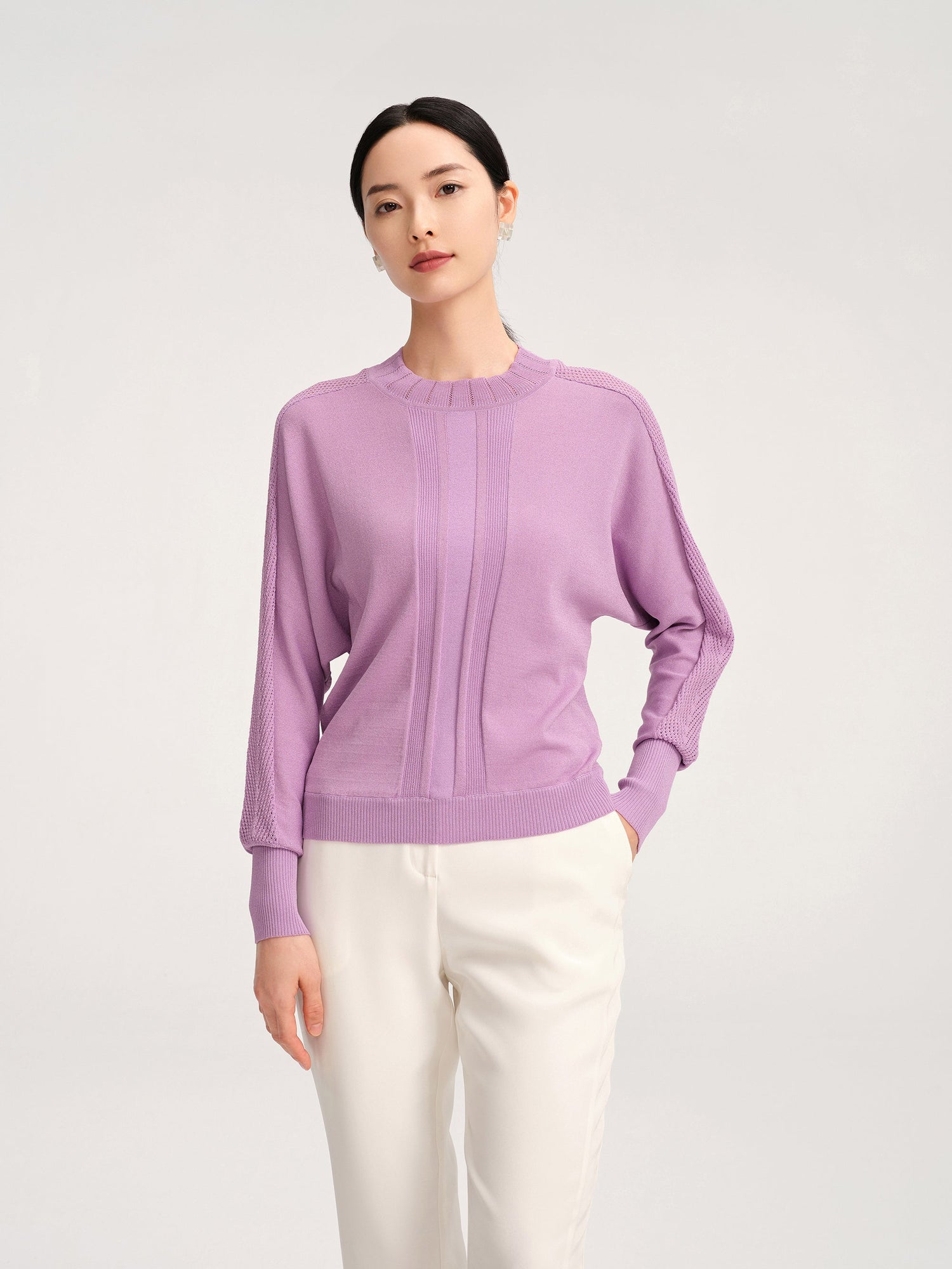 Elegant Crewneck Knit Sweater | Purple