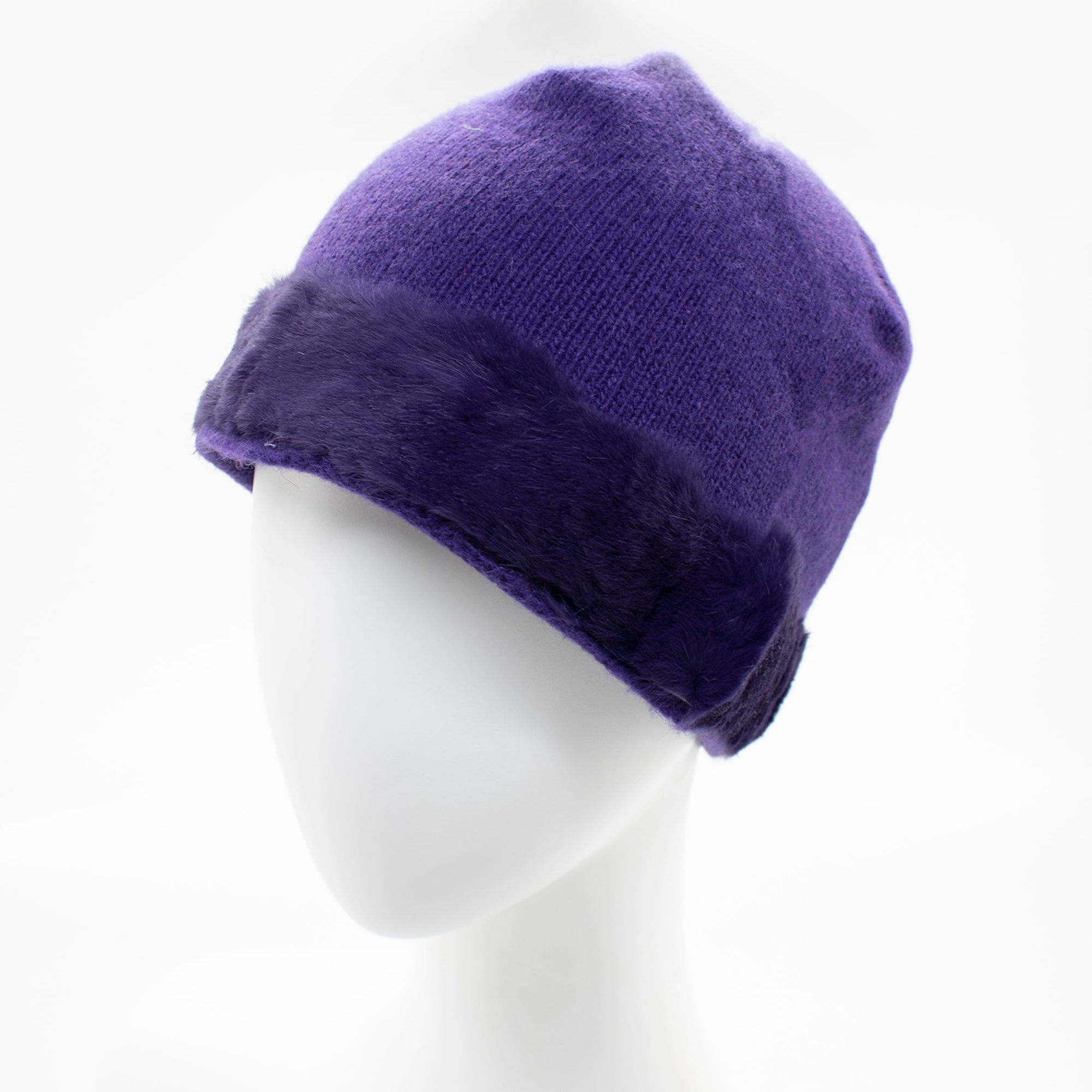 Cashmere Hat With Rabbit Fur Cuff | Violet