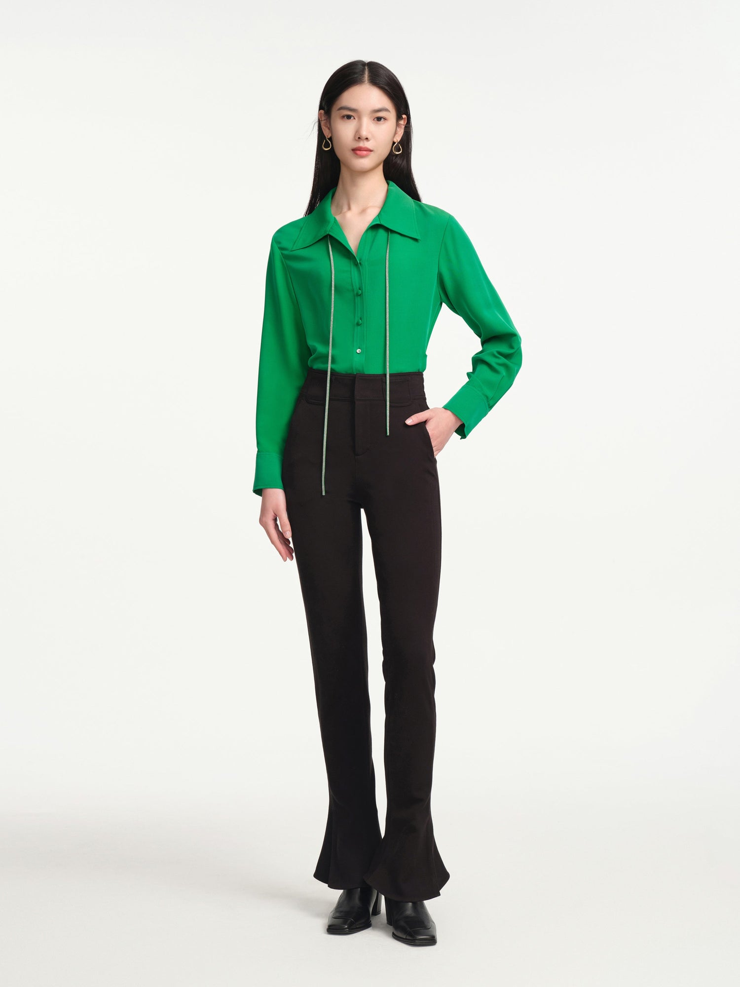 Frenchy Solid Button Front Shirt | Green