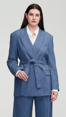 Belted Blazer in Seasonless Wool | Pigeon Blue