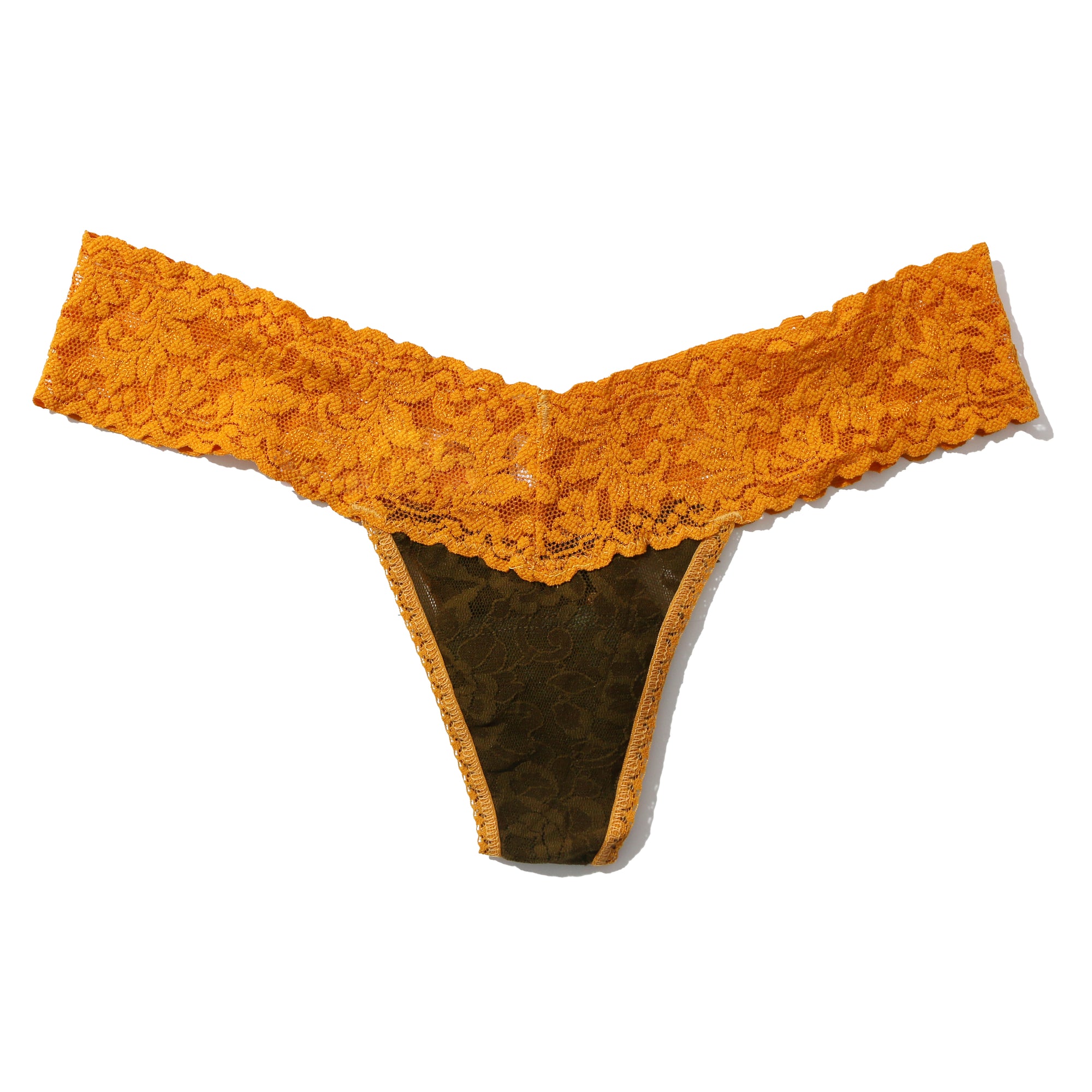 Signature Lace Low Rise Thong | Olive Green/Spiced Amber Yellow