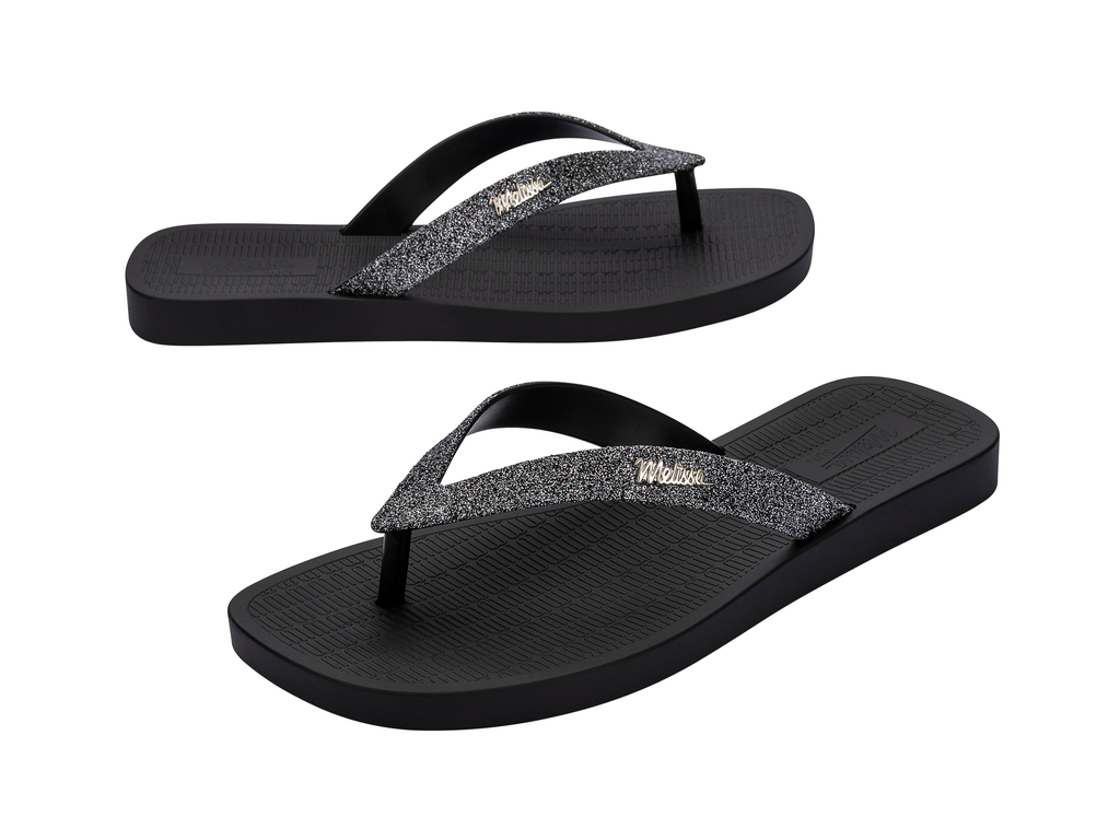 Womens | Sun Long Beach II Flip Flop | Black/Silver