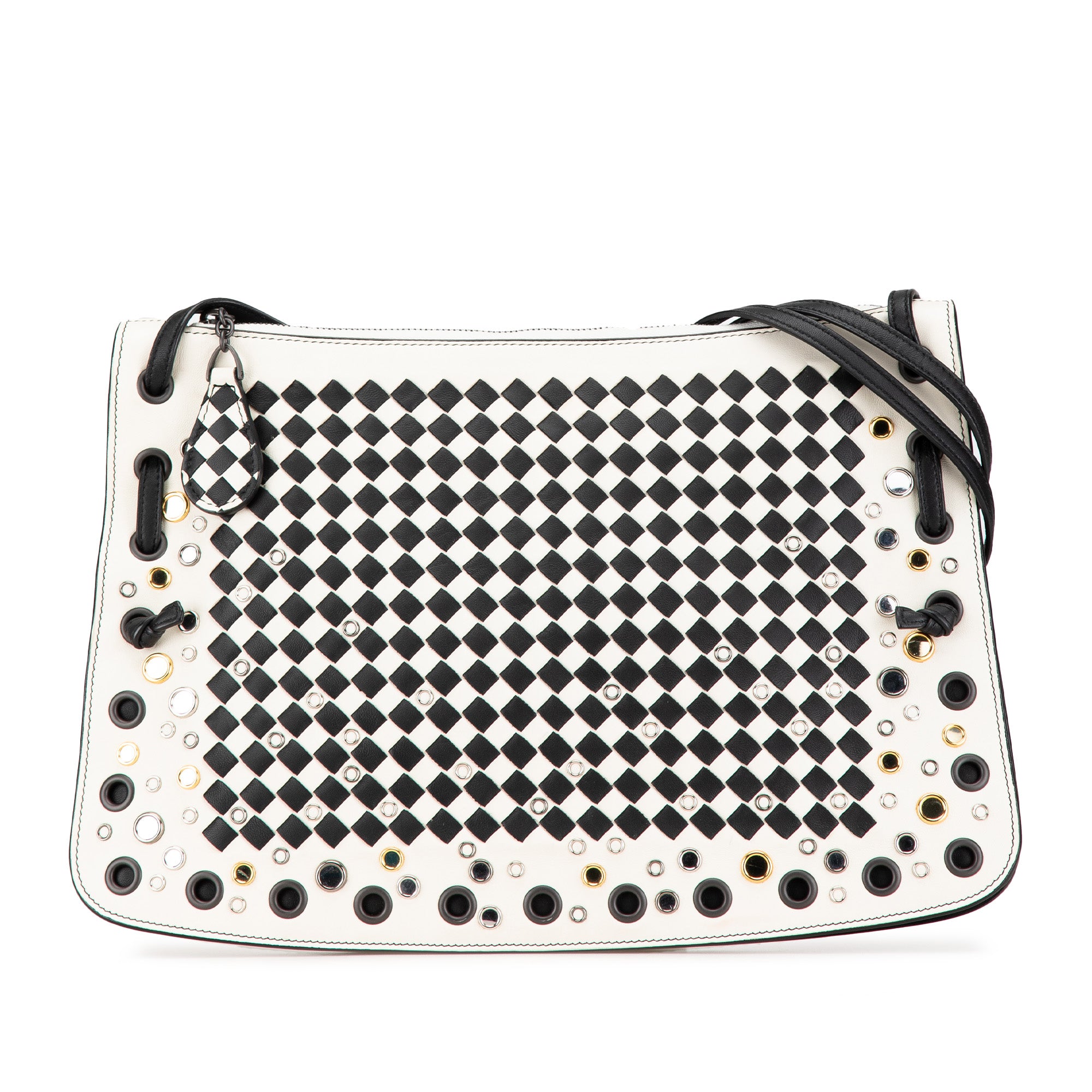 Bottega Veneta | Pre-Owned Nappa Intrecciato Check Grommet Palio Crossbody | White/Black