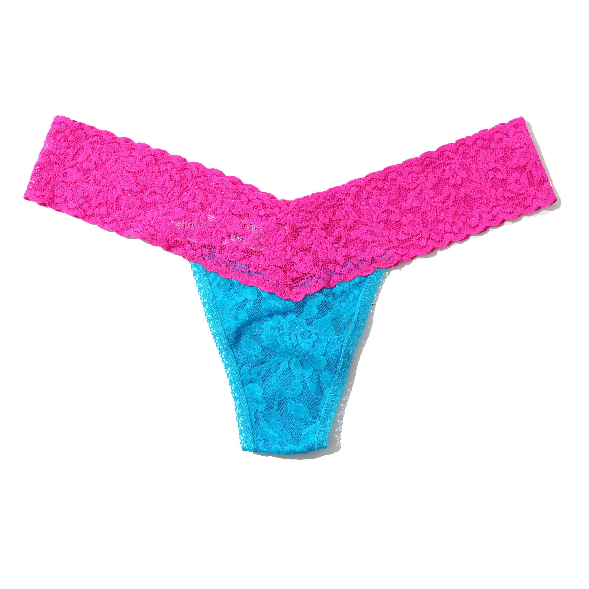 Signature Lace Low Rise Thong | Island Blue/Passionate Pink