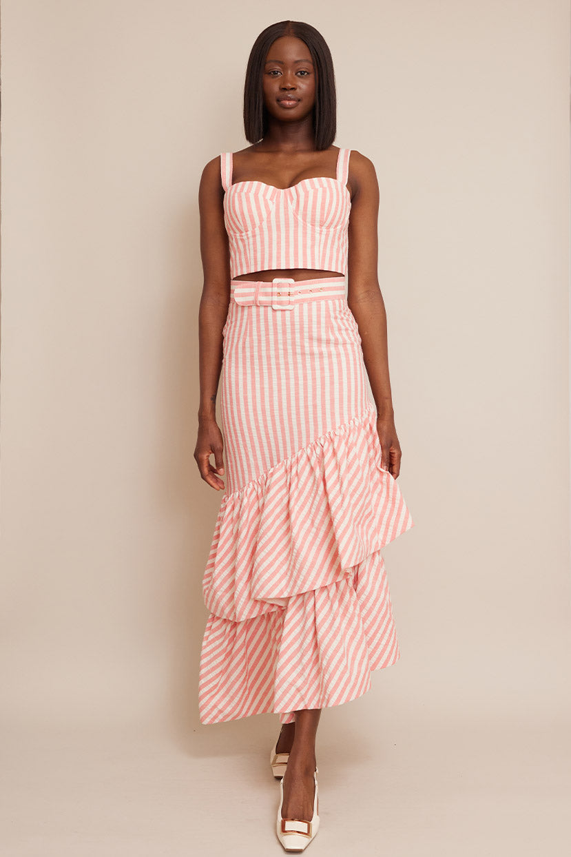 Terra Skirt | Ivory Pink Stripe Seersucker