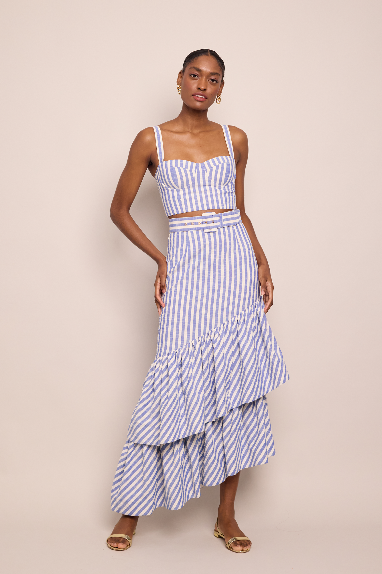 Terra Skirt | Ivory Blue Striped Seersucker