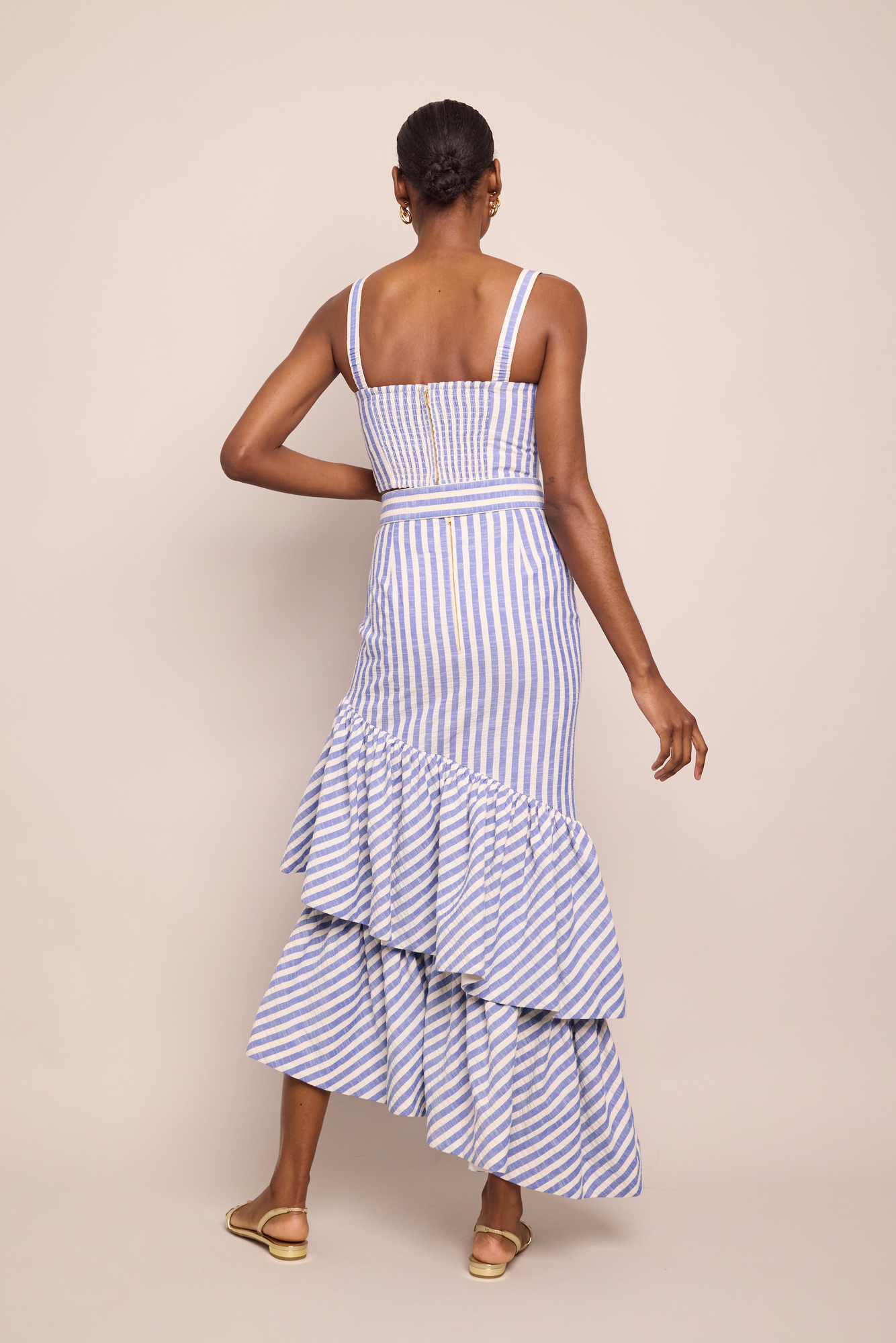 Terra Skirt | Ivory Blue Striped Seersucker