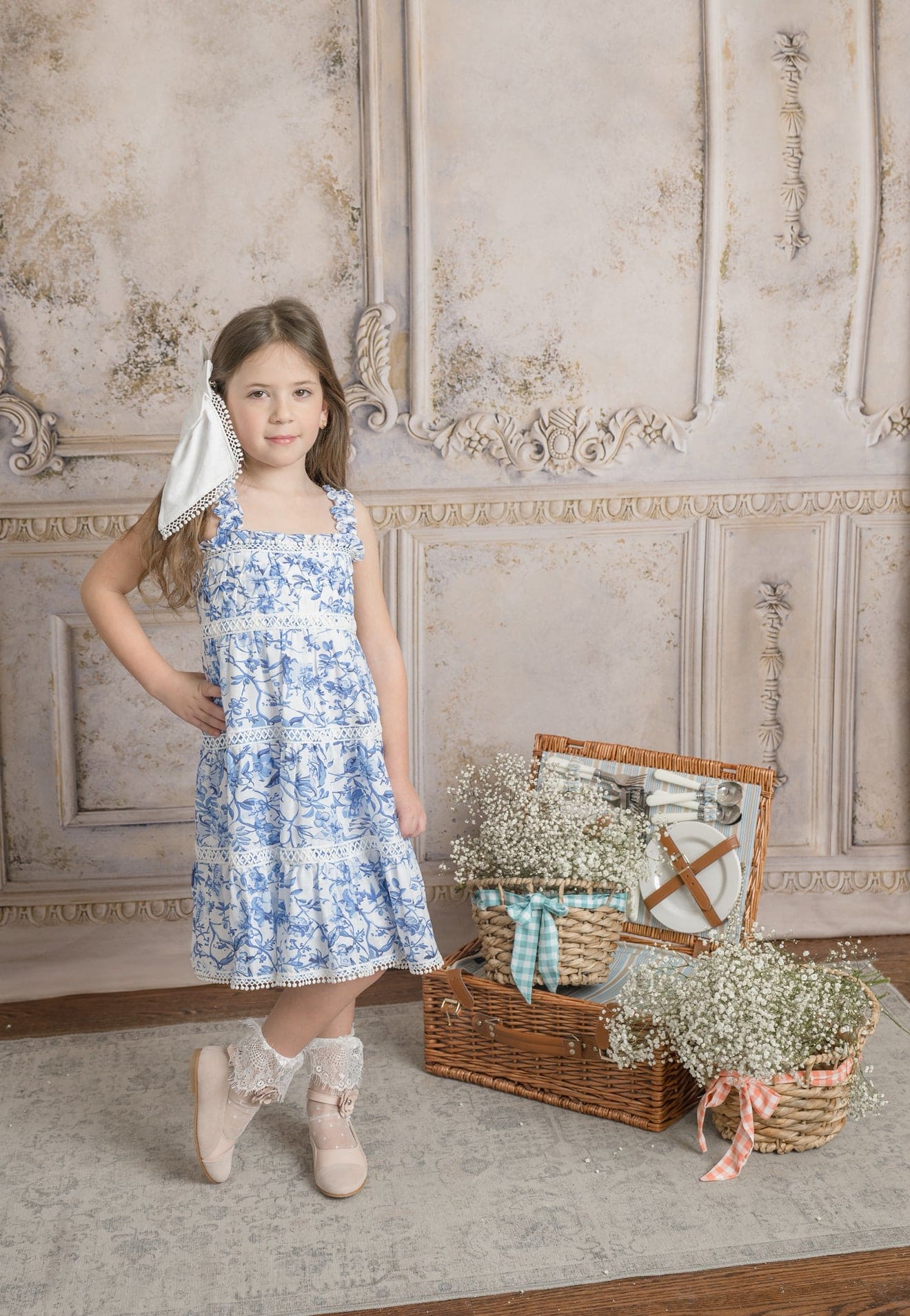 Baby Girls | Jaylin and Linen Sleeveless Summer Dress | Blue & White