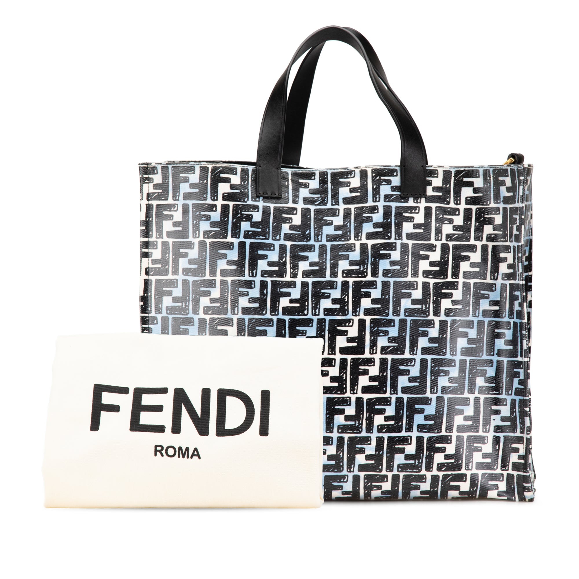 Fendi | Pre-Owned Joshua Vides Zucca Coated Canvas Cloudy Shopper Satchel | Blue
