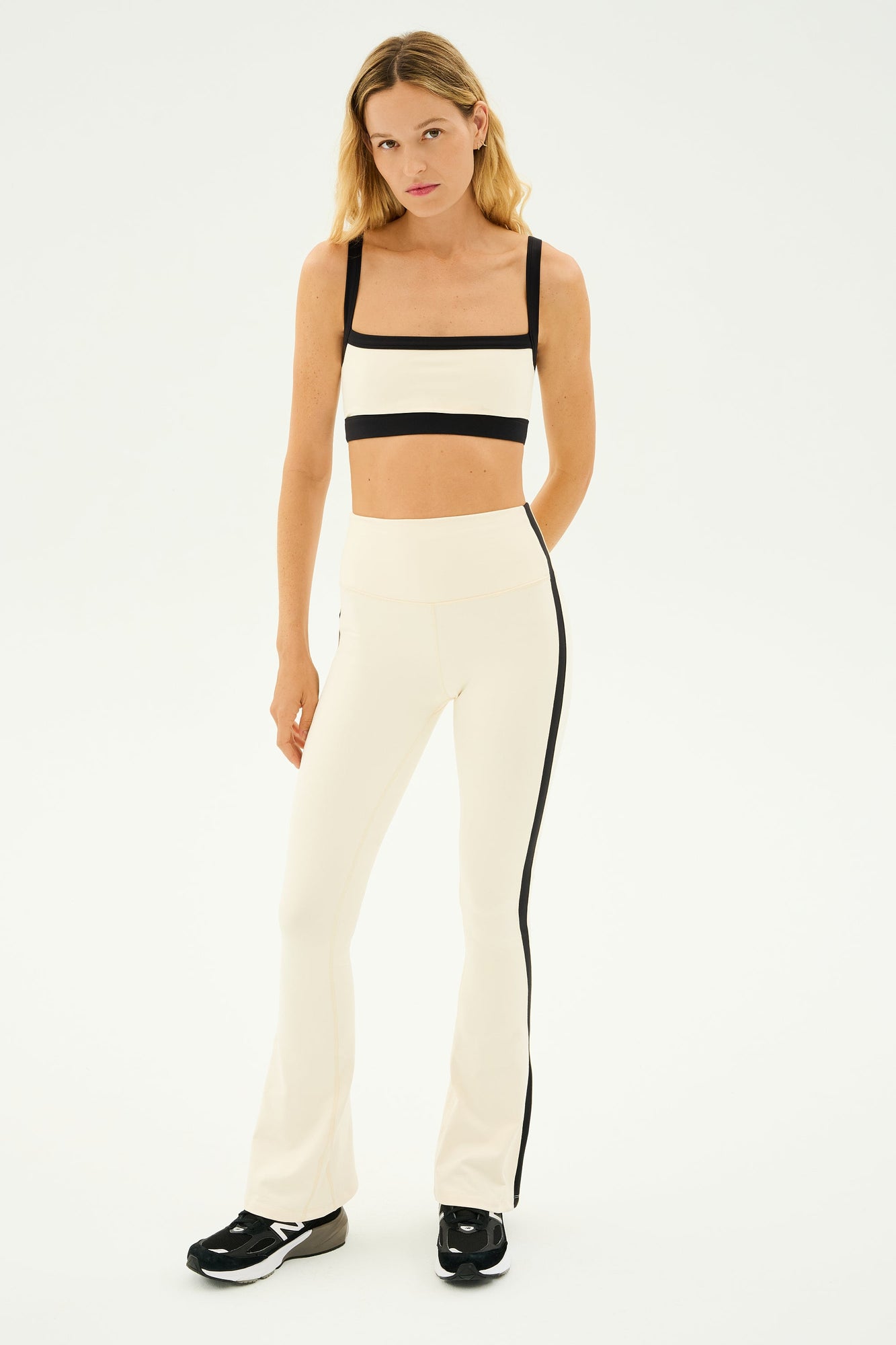 Raquel High Waist Flared Legging | Creme x Black