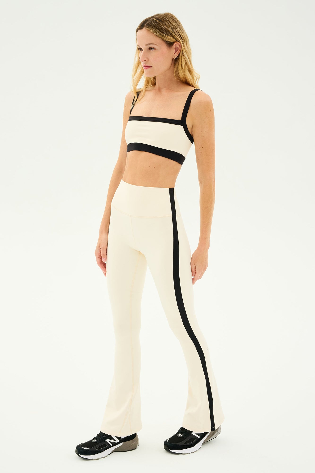 Raquel High Waist Flared Legging | Creme x Black