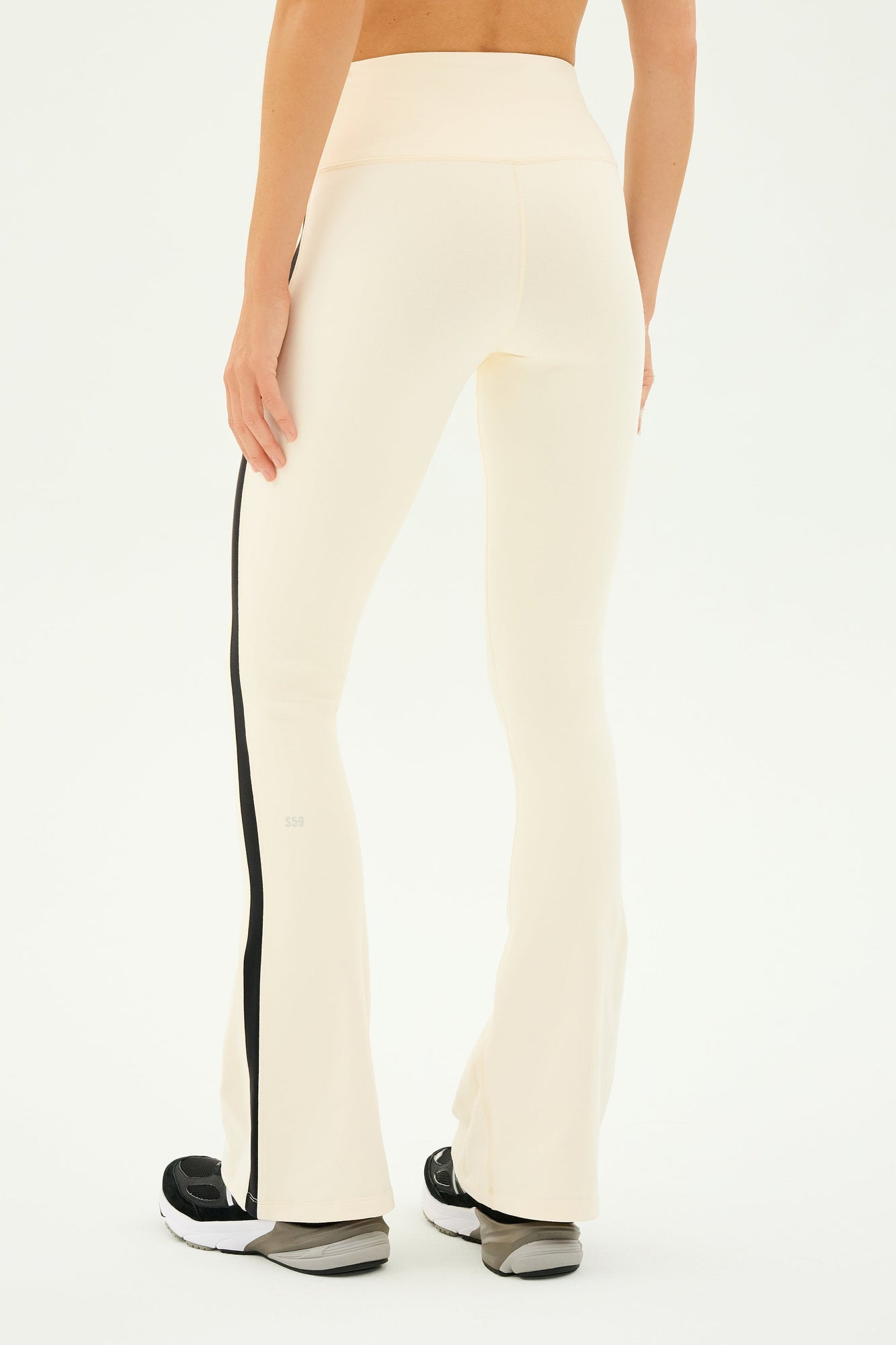 Raquel High Waist Flared Legging | Creme x Black