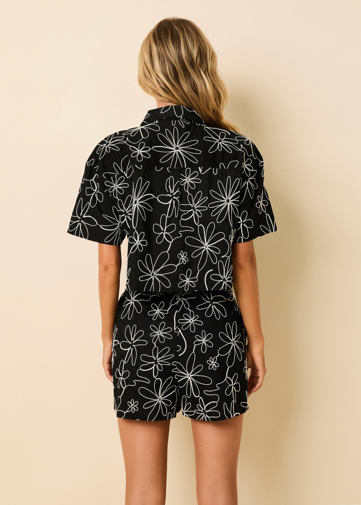 Womens | Ezra Top Embroidered Schfly | Floral Doodle Noir