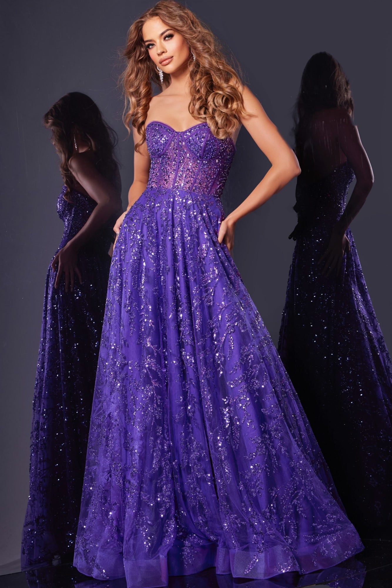 Strapless Ballgown with Corset Bodice and Sequin Detailing | Peacock