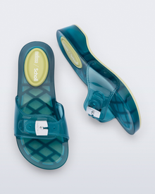 Womens | Pescura Heel and Scholl Slide | Transparent Blue