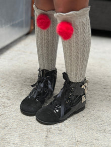 Grey Knee High Socks with Poms - Petite Maison Kids
