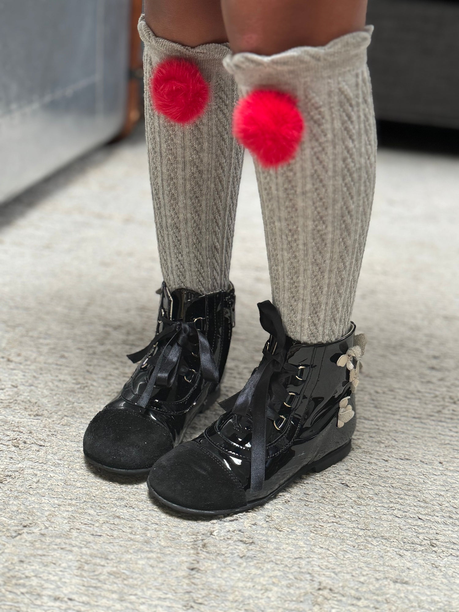 Grey Knee High Socks with Poms - Petite Maison Kids