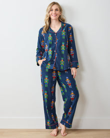 Leopard Nutcrackers - Petite Midweight Flannel Long PJ Set - Navy - Printfresh