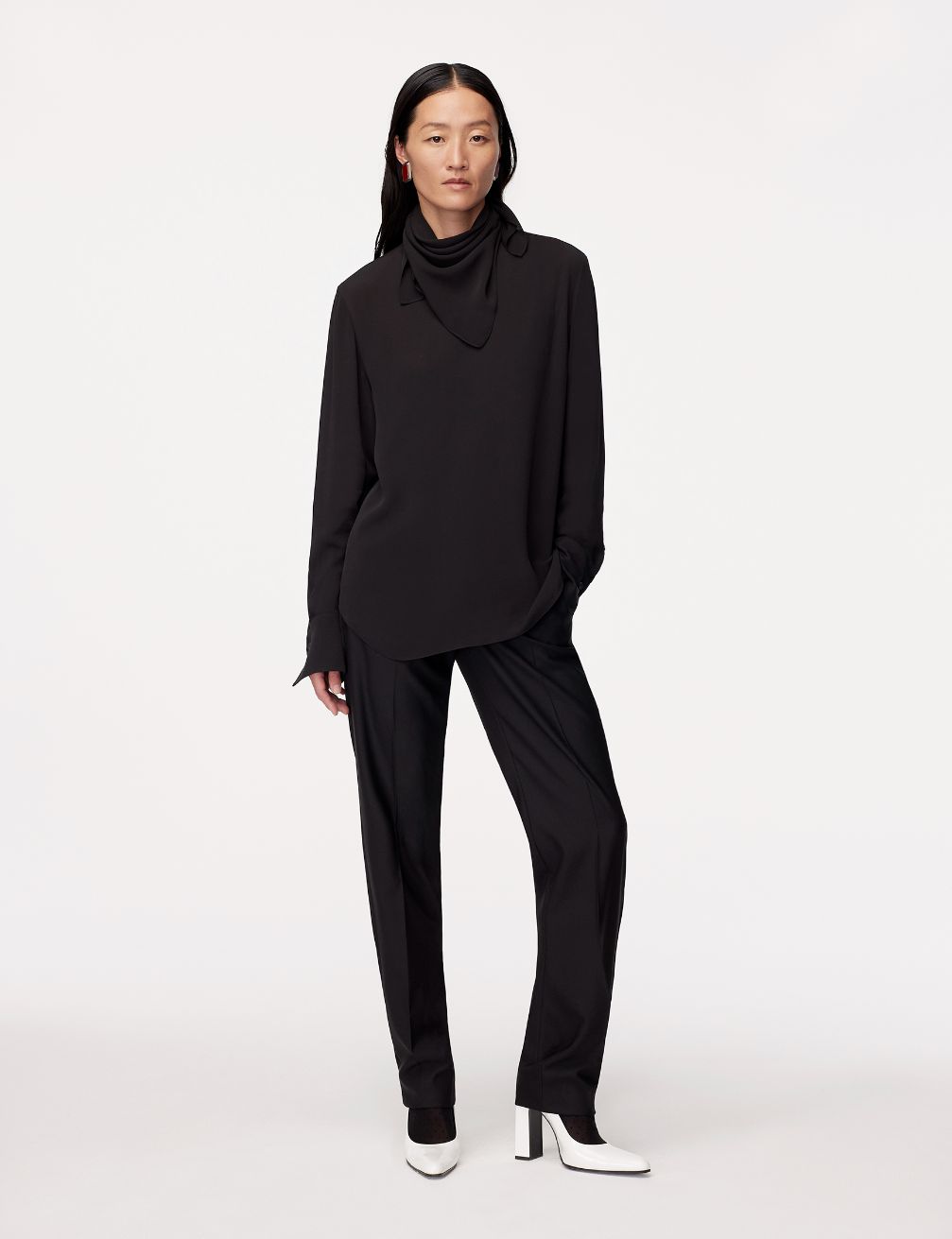 Another Tomorrow Silk Detachable Bandana Blouse in Black – Silk Women's Top