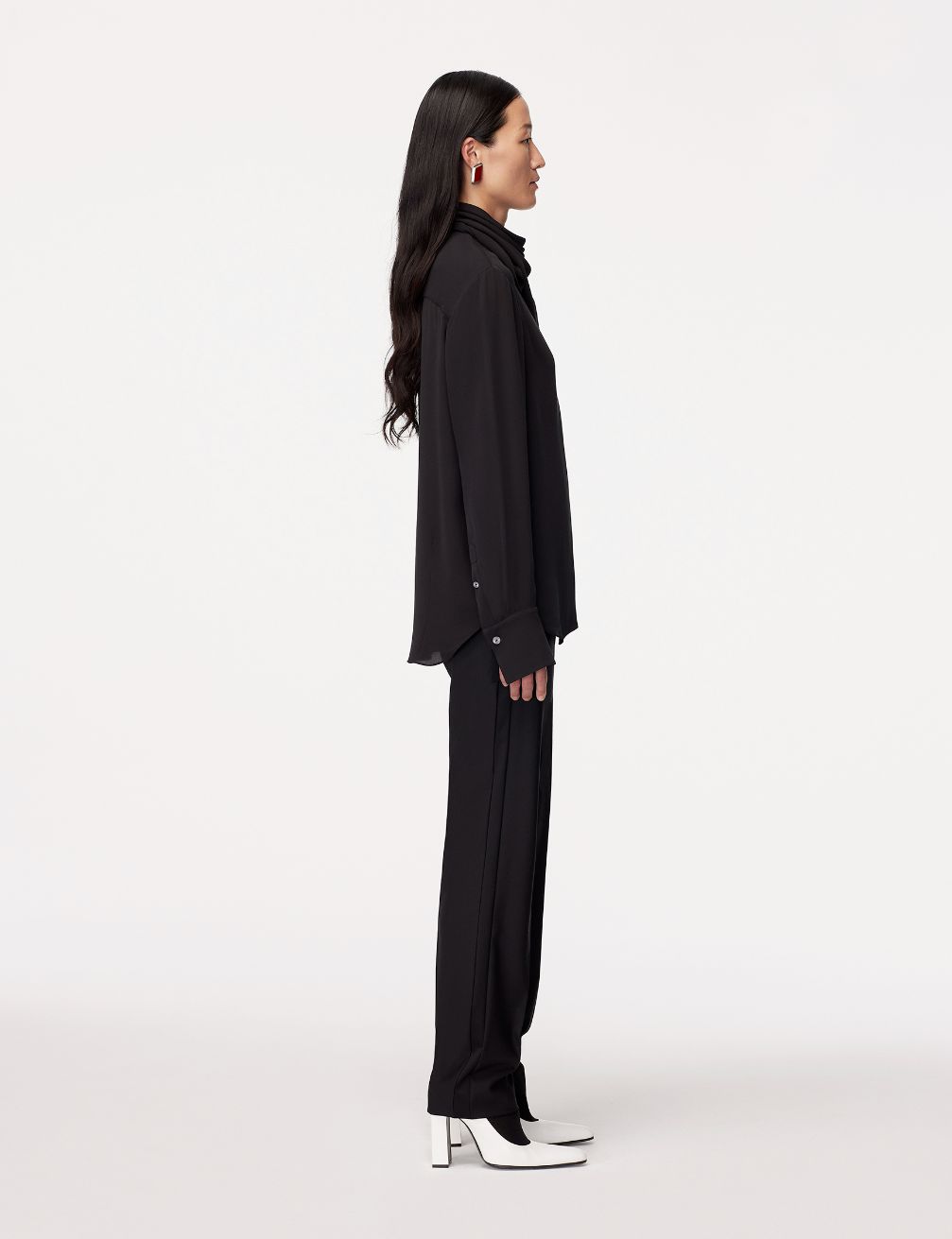 Another Tomorrow Silk Detachable Bandana Blouse in Black – Silk Women's Top