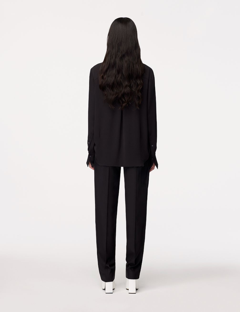 Another Tomorrow Silk Detachable Bandana Blouse in Black – Silk Women's Top