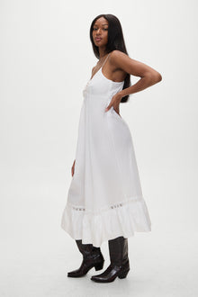 Airy poplin midi dress white
