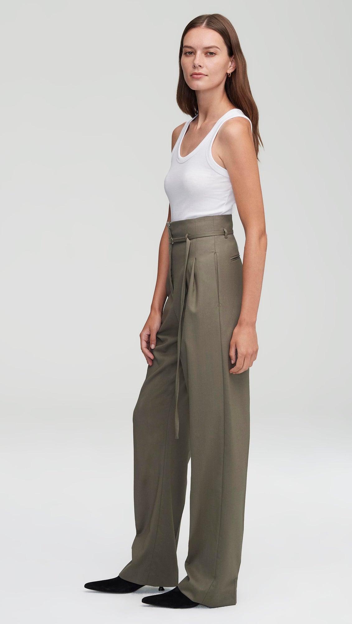 High-Waisted Belted Trouser in Seasonless Wool | Ash