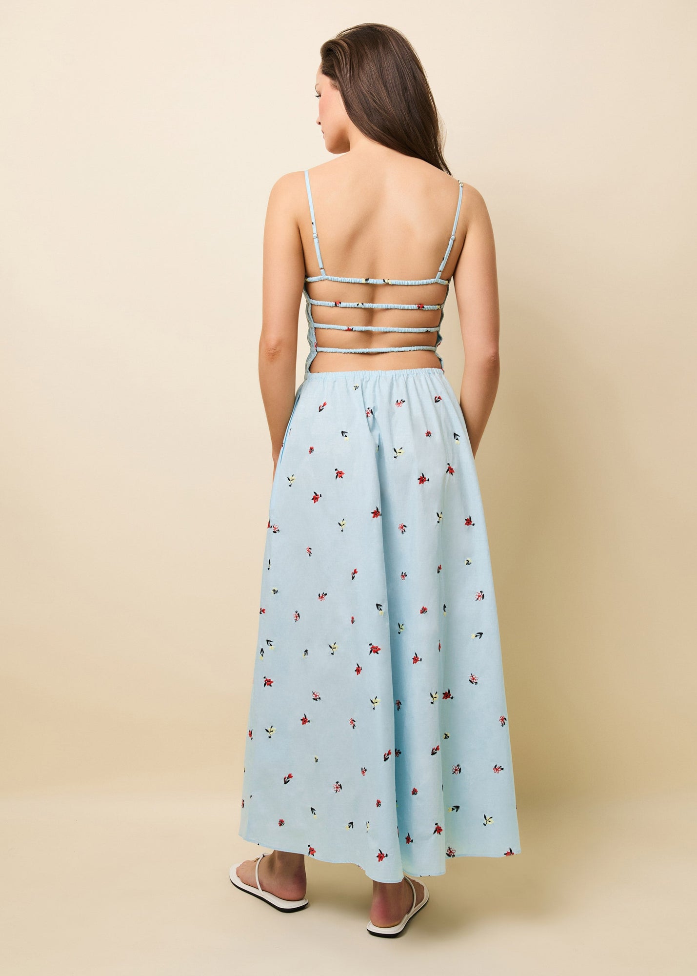 solid and striped delta midi dress Delta Midi Dress Poplin Embroidered