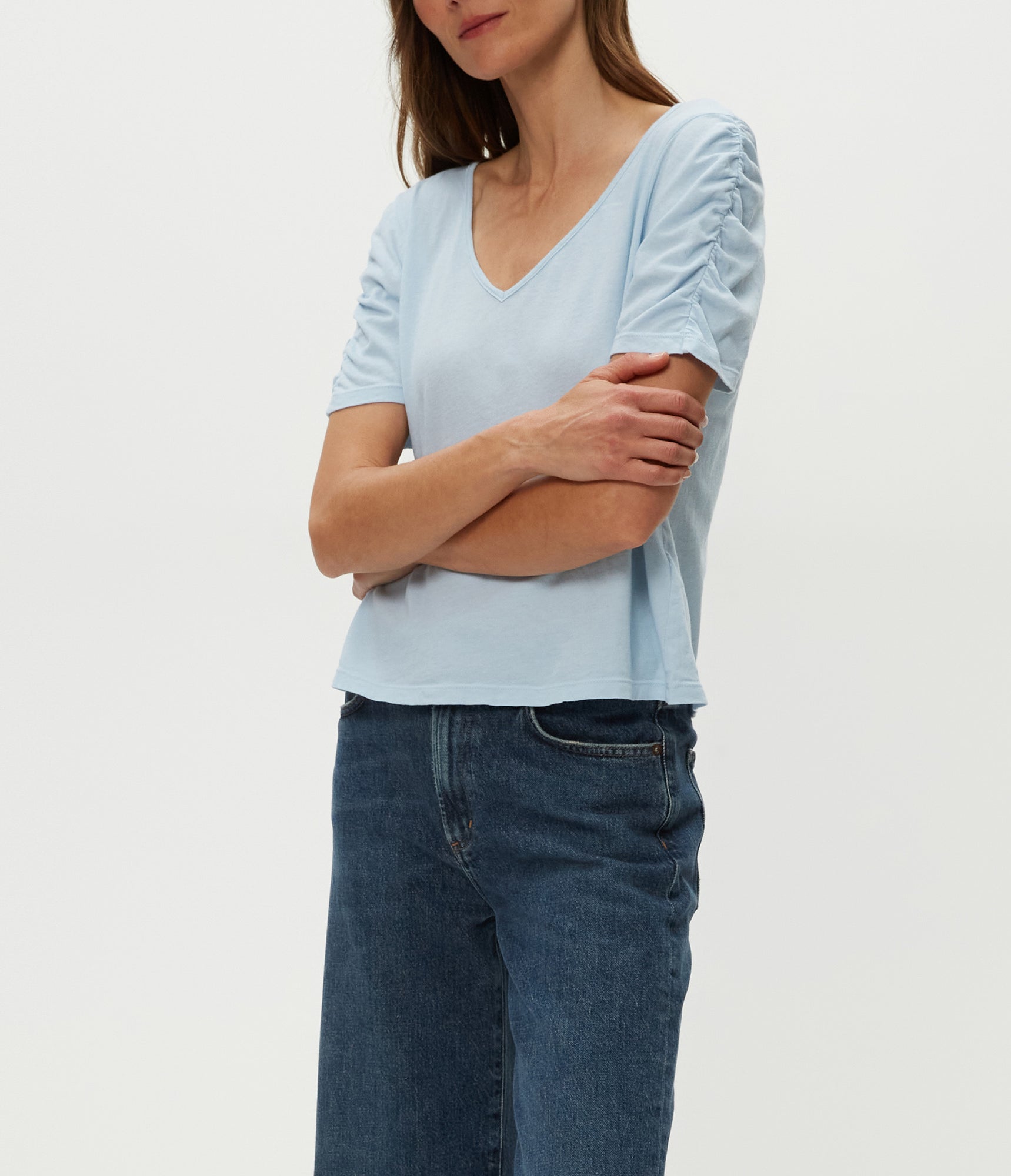 Josie V-Neck Ruched Tee | Fountain