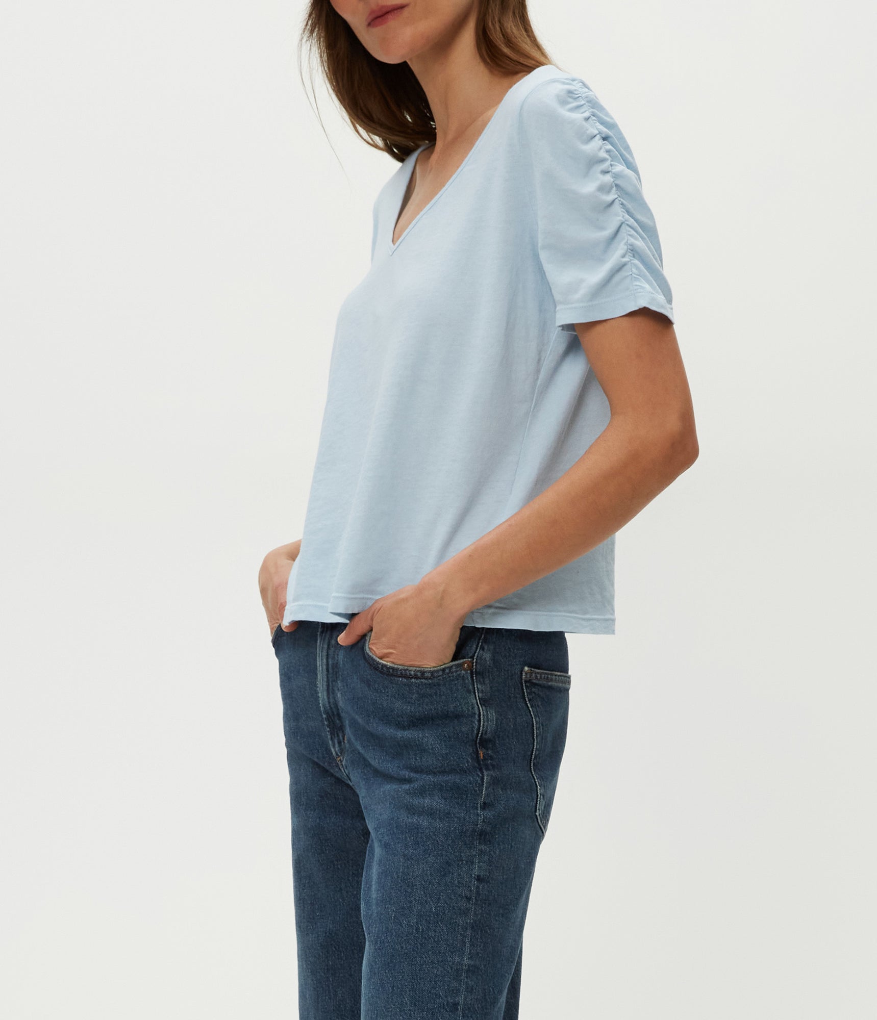 Josie V-Neck Ruched Tee | Fountain