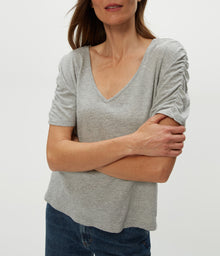 Josie V-Neck Ruched Tee | Heather Grey