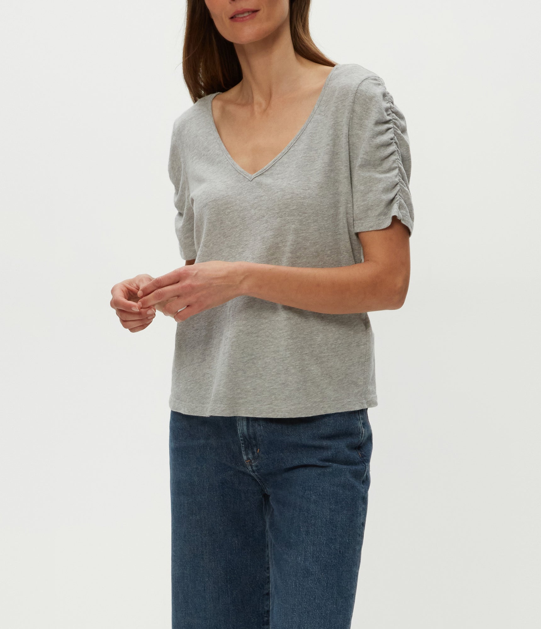 Josie V-Neck Ruched Tee | Heather Grey