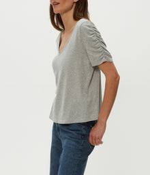 Josie V-Neck Ruched Tee | Heather Grey
