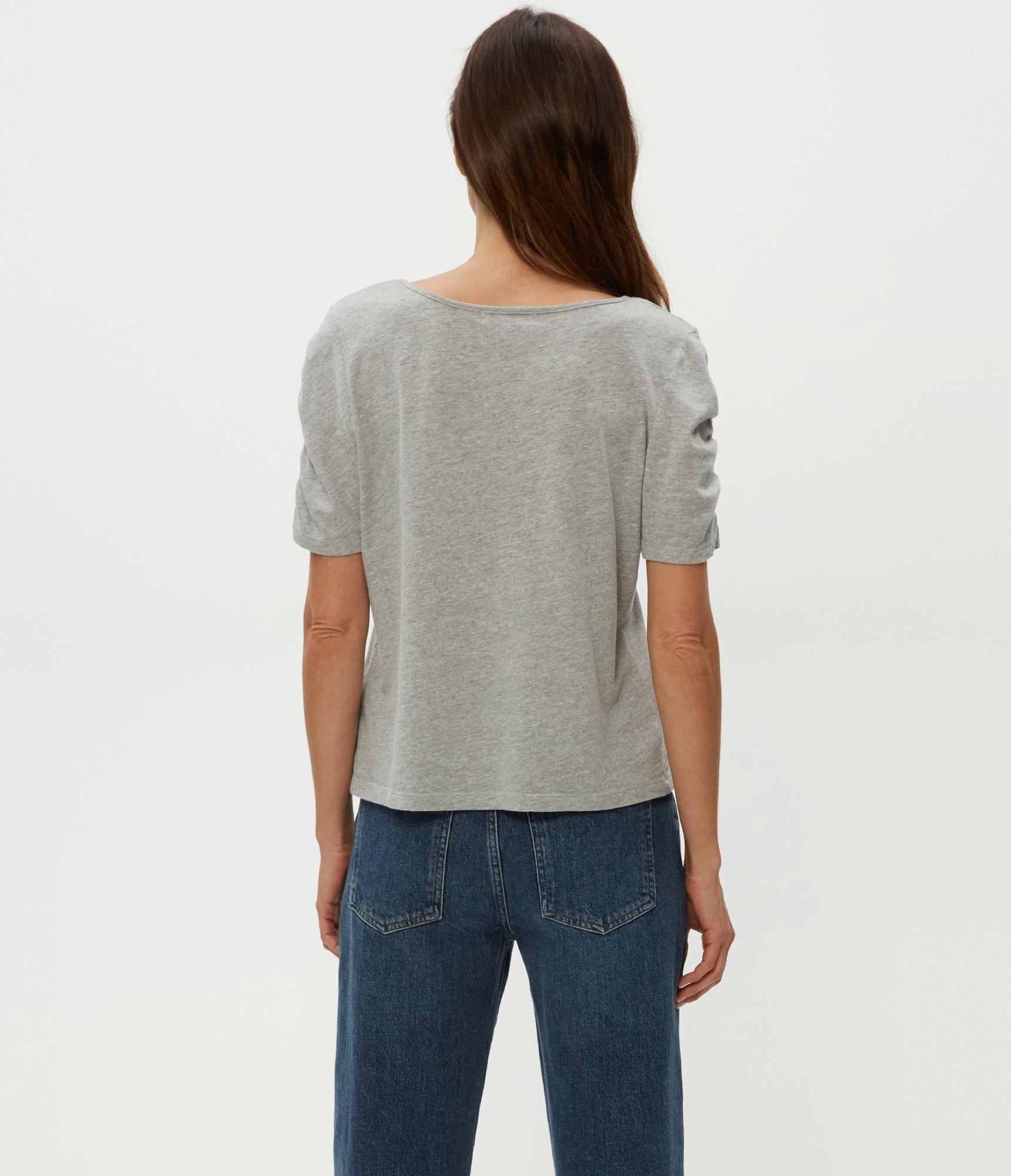 Josie V-Neck Ruched Tee | Heather Grey