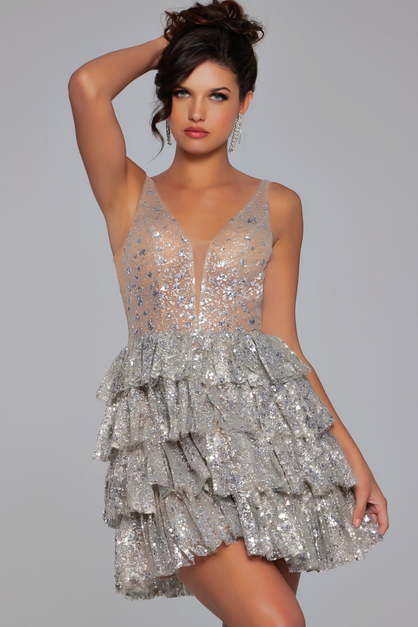 Embellished Fit and Flare Dress | Silver/Silver