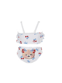 Girls | Two-Piece Swimsuit With Teddy Bear | White/Red