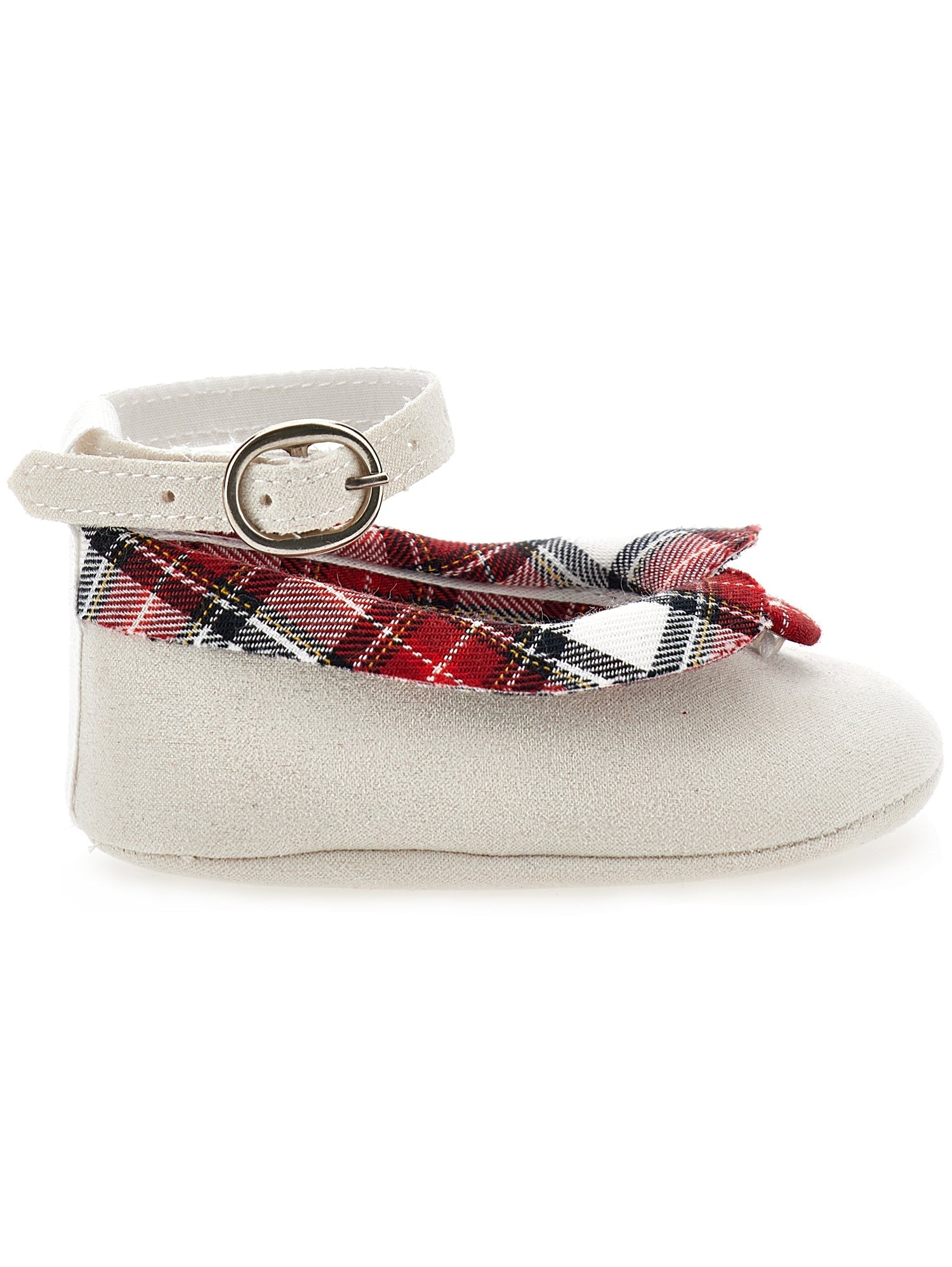 Girls | Ballet Flats With Tartan Collar | Cream