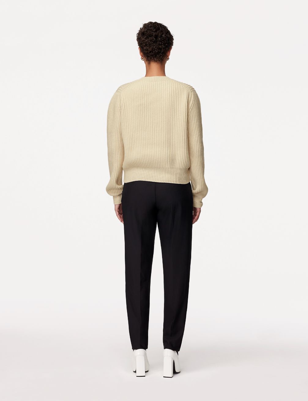 Another Tomorrow Cashmere Ribbed Sweater in Ivory – Cashmere Women's Knitwear