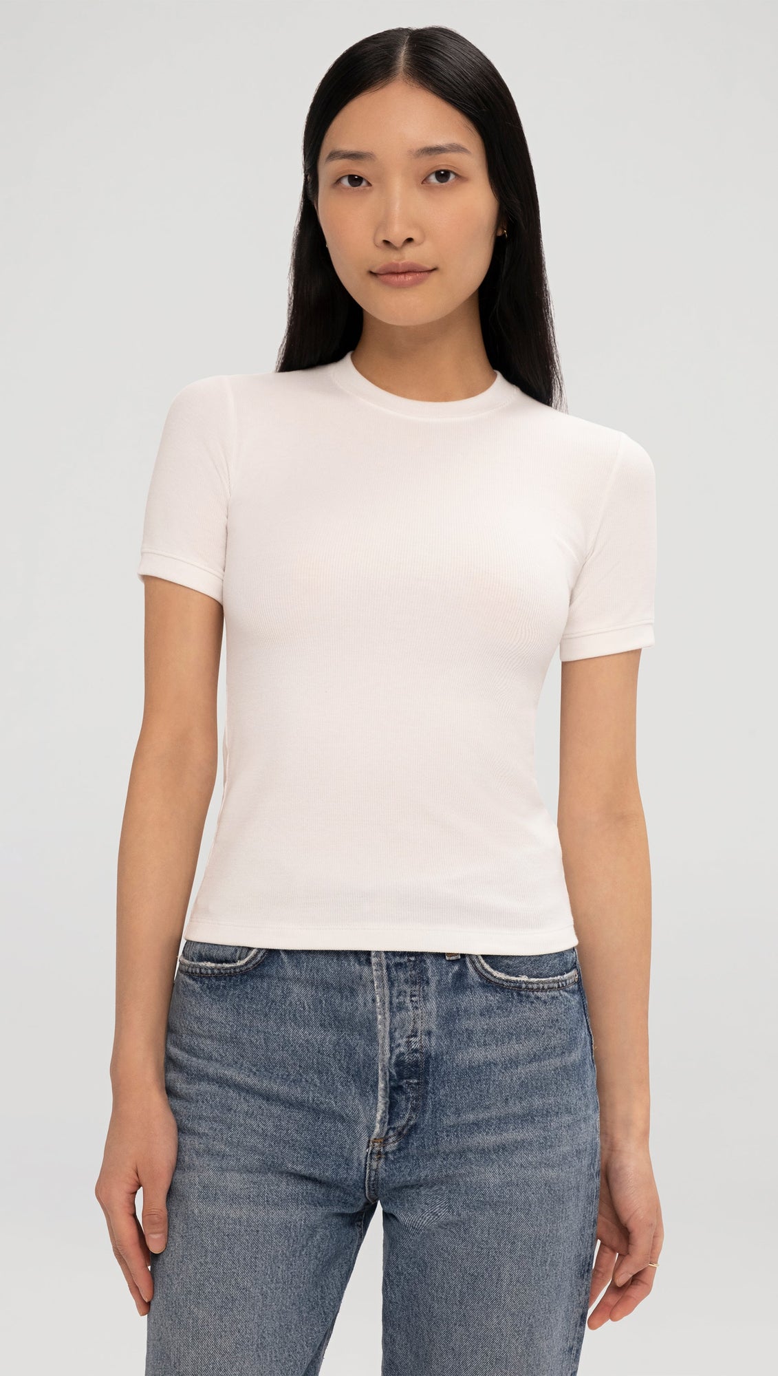 Ringer Tee in Ribbed Cotton | White