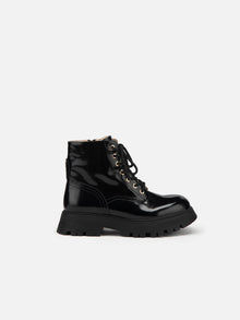Leather Platform Lace Up Boots | Black
