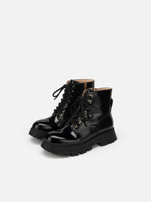 Leather Platform Lace Up Boots | Black
