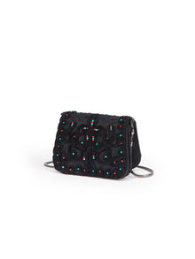 Beaded Textured Handbag | Black