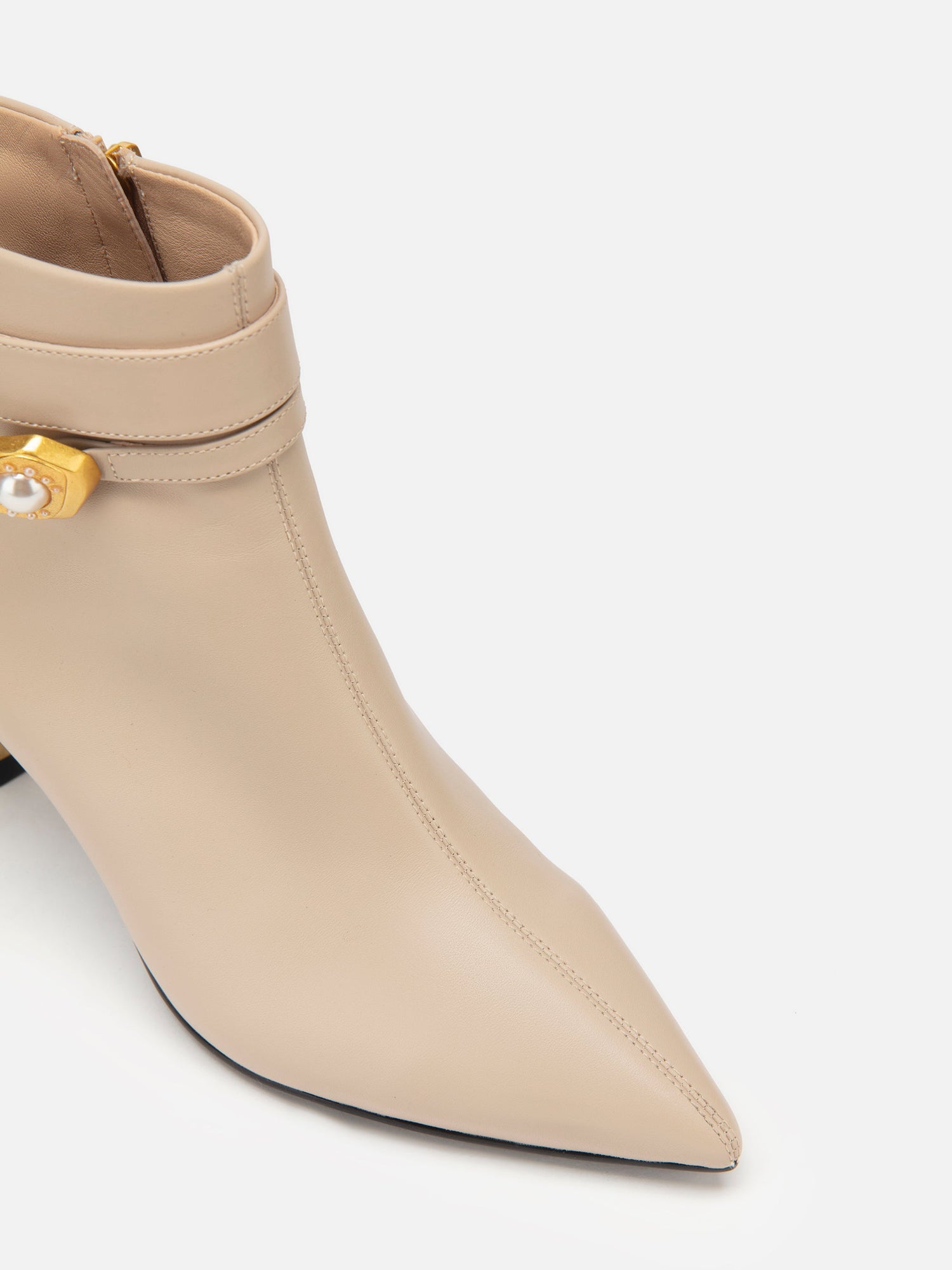 Pin Buckle Booties in Leather | Beige