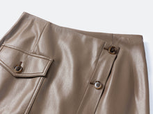 Nappa Wrap Skirt With Buttons | Brown