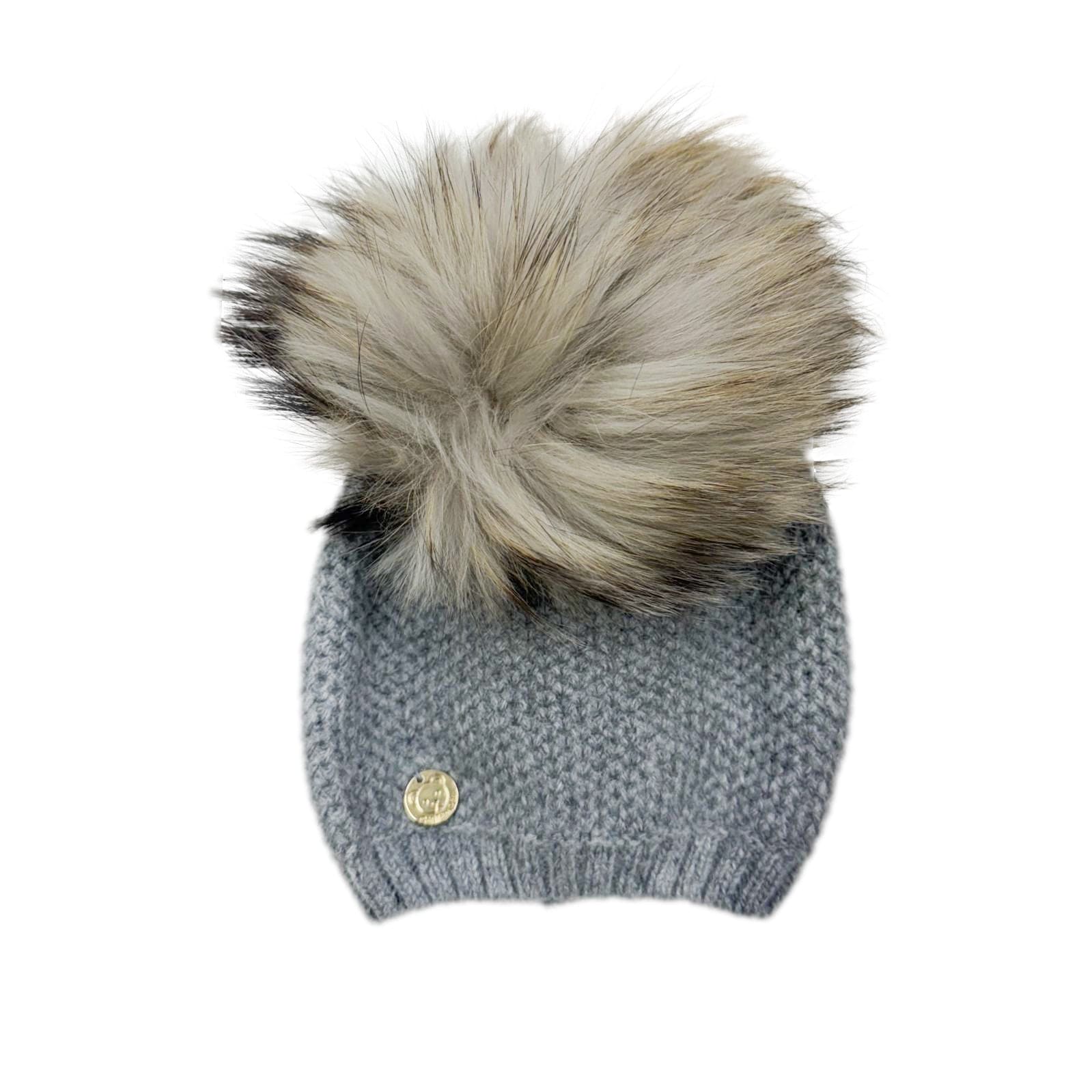 Baby Boys | Honeycomb Cashmere Beanie Hats Pom | Grey