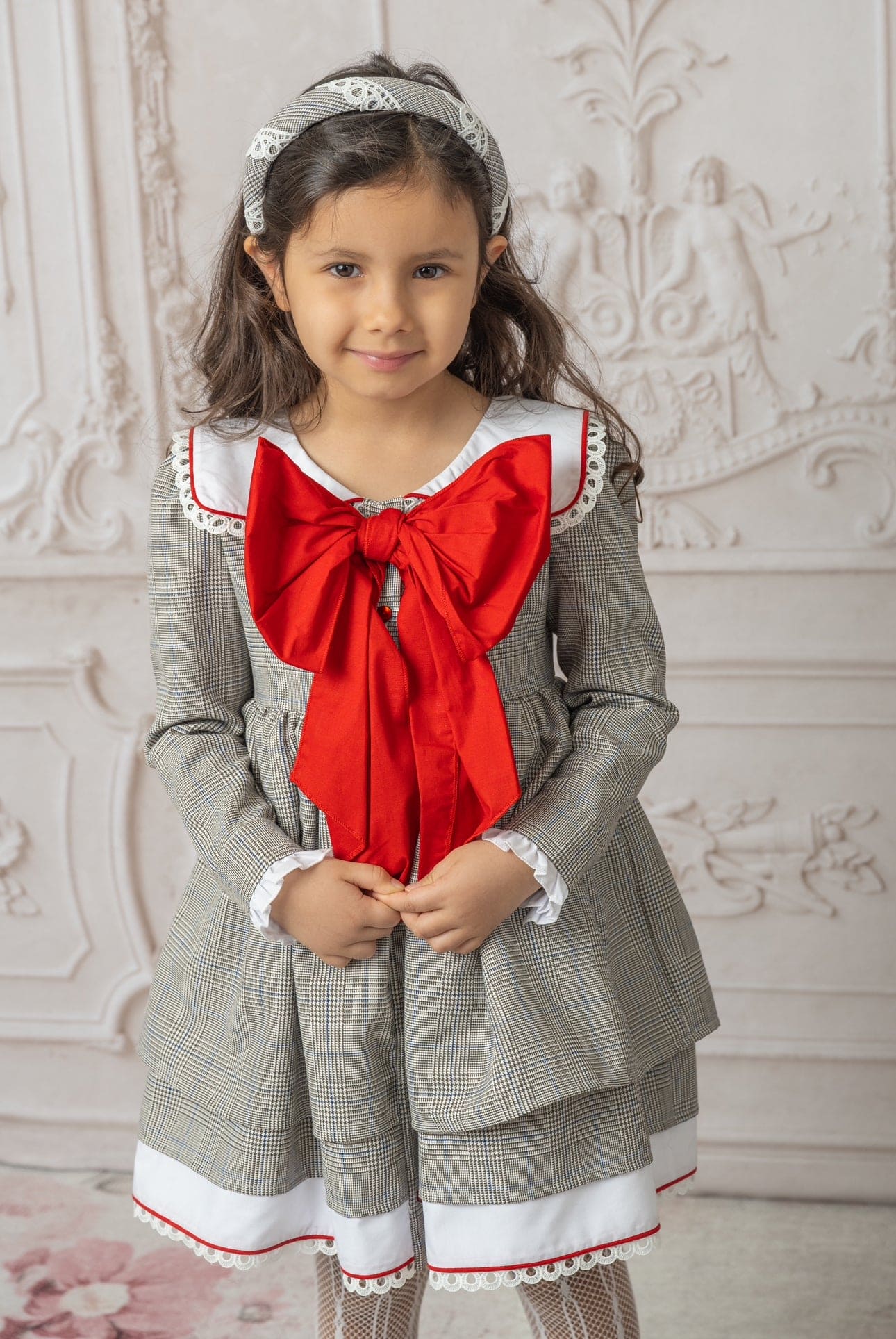 Baby Girls | Georgina Print Dress with Bow | Tartan & Red