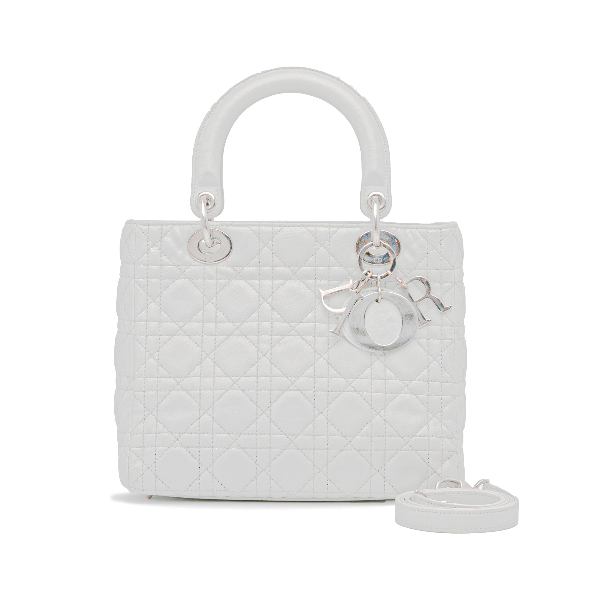 Dior Pre-Owned Medium Lambskin Cannage Lady Dior | Women | White