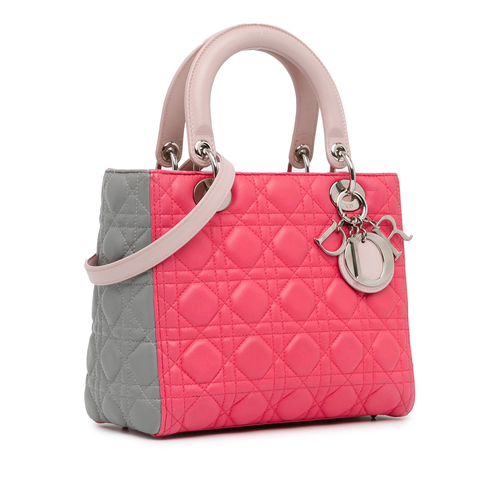 Dior | Pre-Owned Medium Tricolor Lambskin Cannage Lady | PinkPink/Light Pink