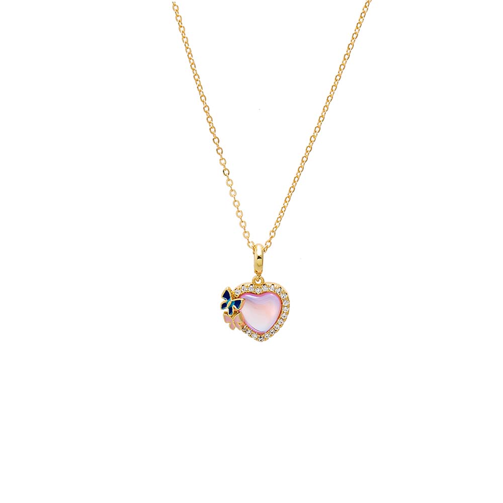 Multi-Color Pink Mother of Pearl Heart Pendant Necklace - Adina's Jewels