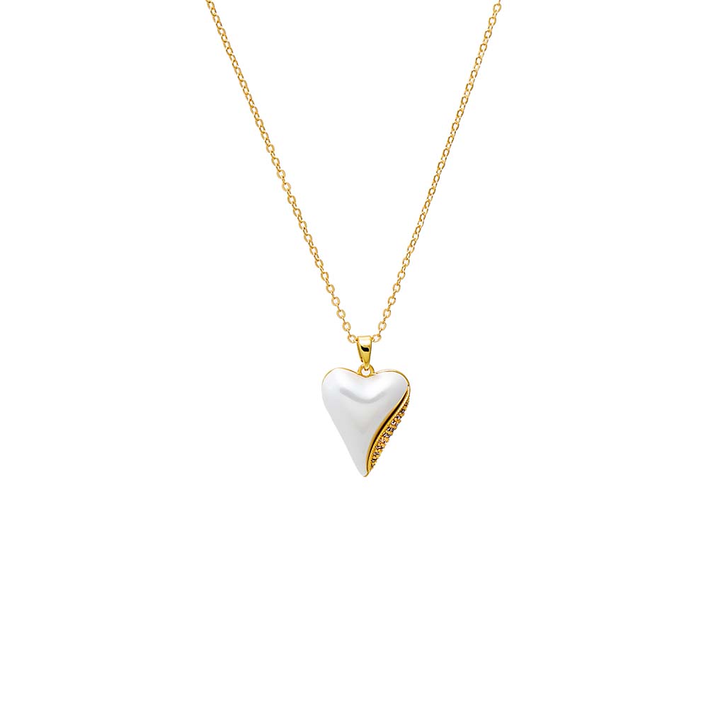 White Pearly Gold Bubble Elongated Heart Necklace - Adina's Jewels